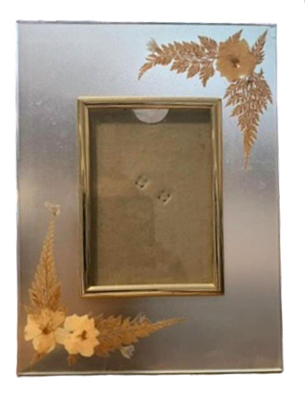VTG Real Pressed Flower Picture Frame Silver Metal Glass Border Cottagecore